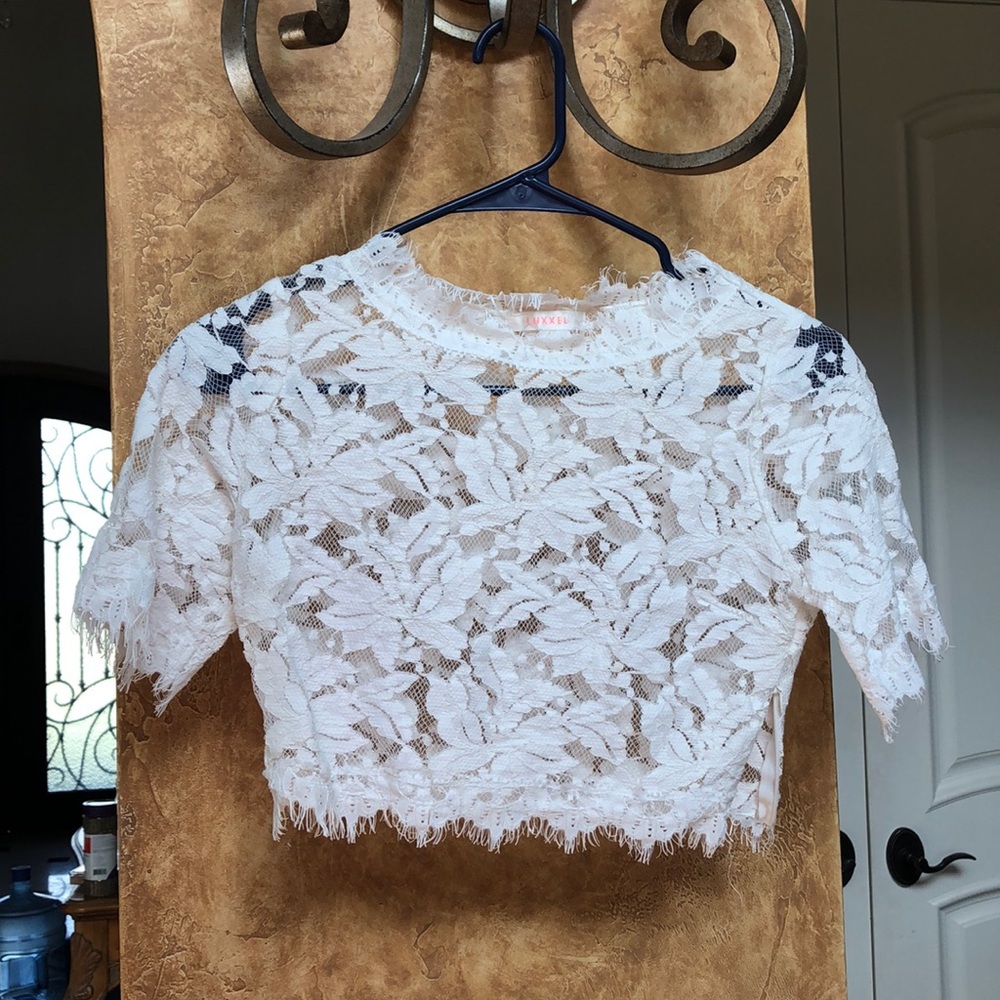 White floral sheer lacey crop top